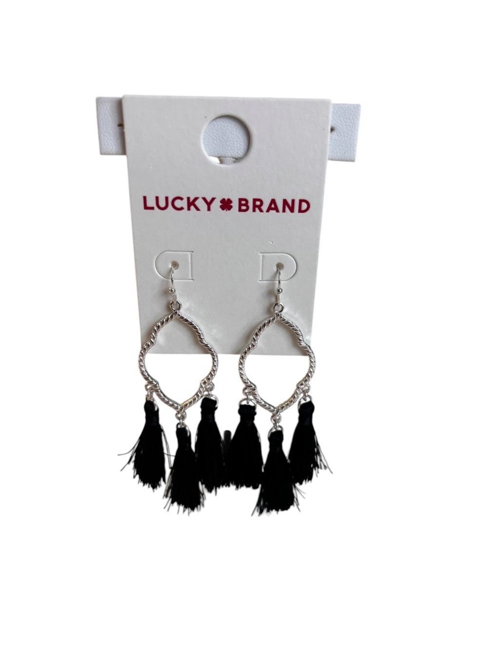 Lucky Brand Silver and Black Tassel Statement Earrings